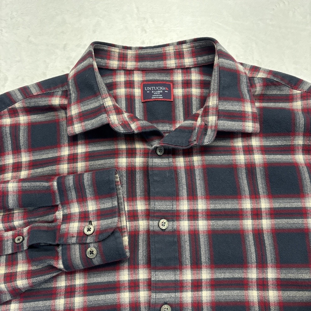 UNTUCKit Shirt Mens XLarge Gray/Red Plaid Flannel Long Sleeve Button